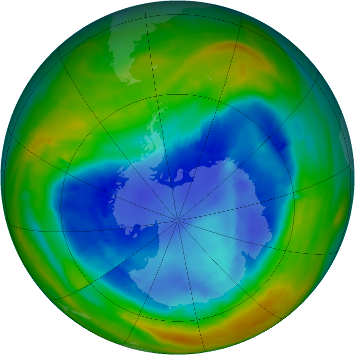 Antarctic ozone map for 31 August 2014